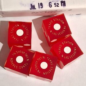 Obsolete Texas Station Hotel Casino 5 Stick Dice # 073 Red Las Vegas NV Frosted